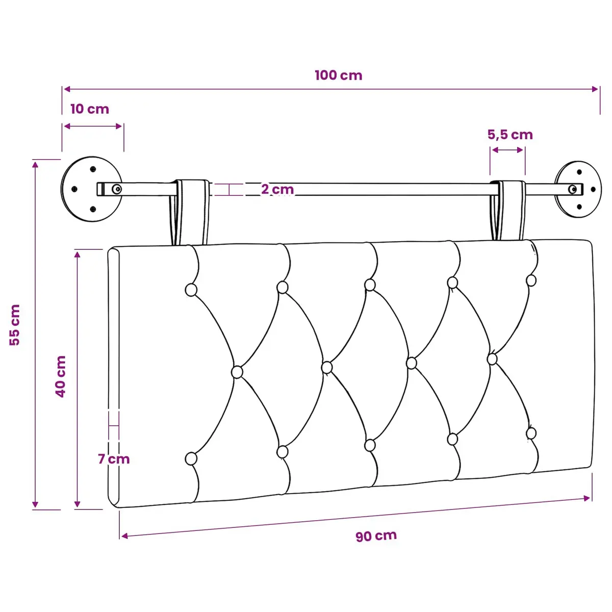 Hanging Headboard with LED Light Button Tufted Velvet Modern Bedroom Wall Mount