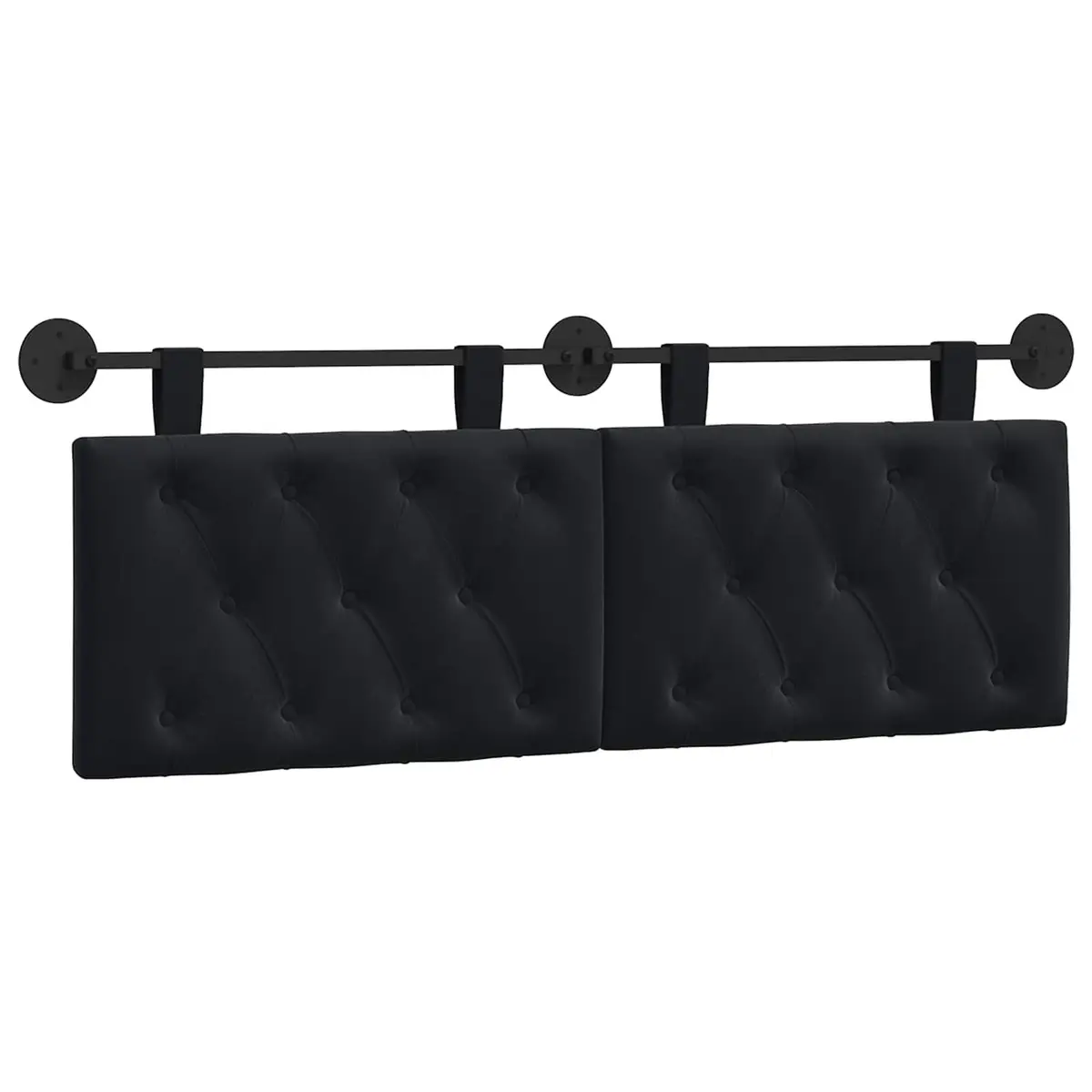 Hanging Headboard with LED Light Black Velvet Button Tufted Modern Wall Mount