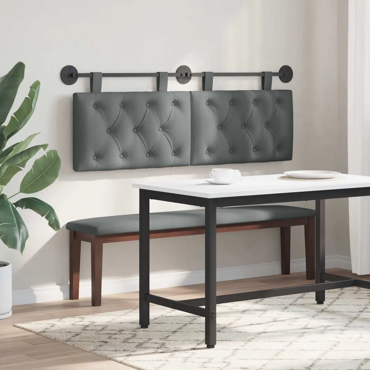 Hanging Headboard Wall-Mounted Bedroom Living Room Dark Grey Fabric Button