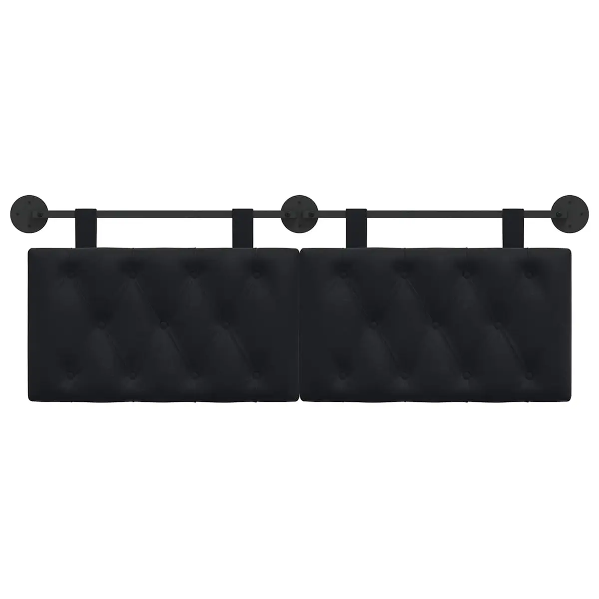 Hanging Headboard LED Light Black Velvet Button Tufted Modern Wall Bedroom