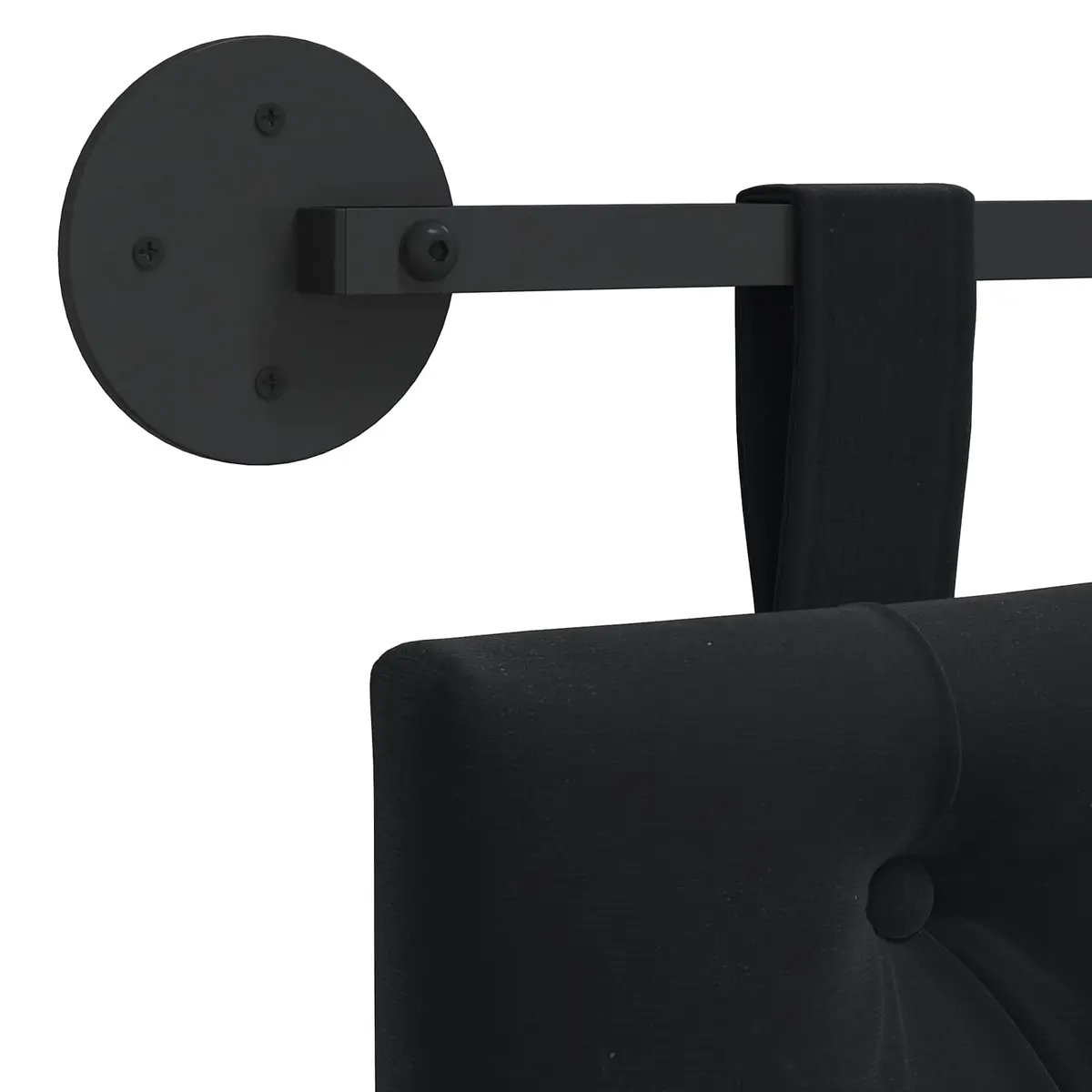 Hanging Headboard with LED Light Modern Black Velvet Button Tufted Wall Mount
