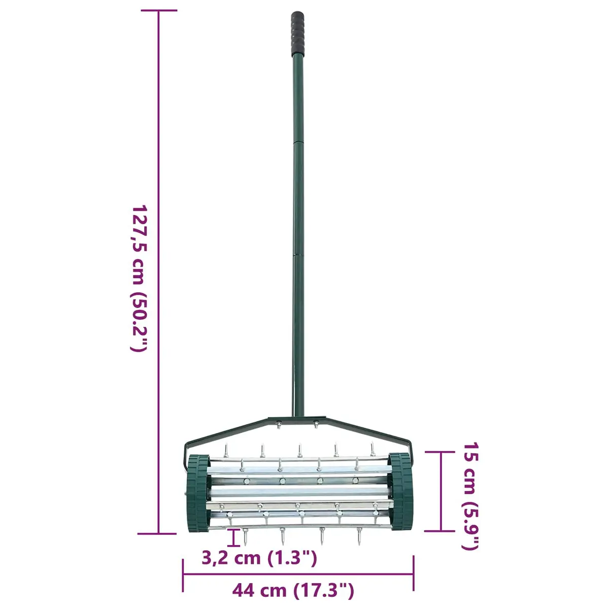 Lawn Roller Green 127.5cm Steel Frame with Aerator Clamps