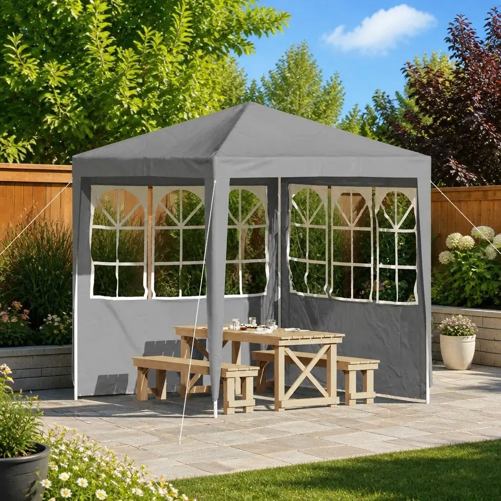 Party Tent Sidewall Light Grey 200x195cm Weather Resistant PE Steel Panels 2 Piece