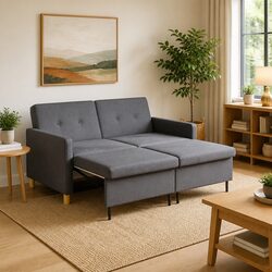 Compact Dark Grey Pull-Out Sofa Bed with Adjustable Features