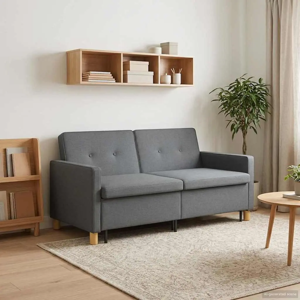 Pull Out Sofa Bed Dark Grey Fabric Adjustable Backrest Foldable Legs Modern