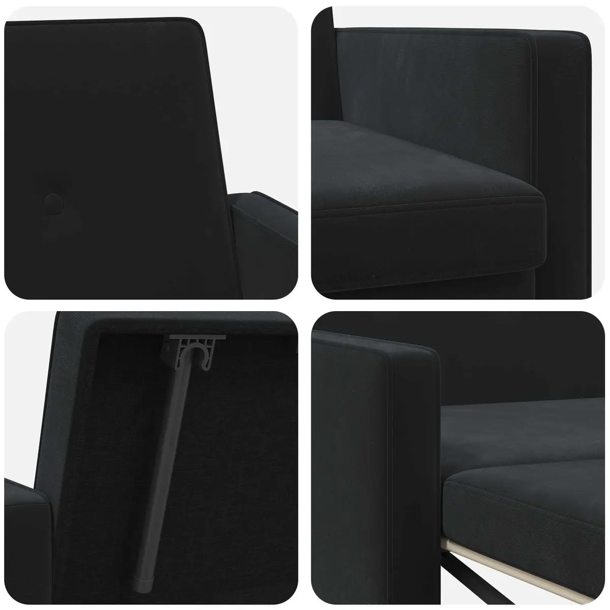 Sofa Bed Black Fabric Adjustable Backrest Pull-Out Lounge Seating Compact Modern