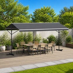 Free Standing Awning 5 x 3 m Grey Outdoor Patio Garden Sunshade Hand Crank
