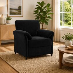 1-Seater Sofa Black Modern Living Room Couch Velvet Lounge Chair 88x83x95cm