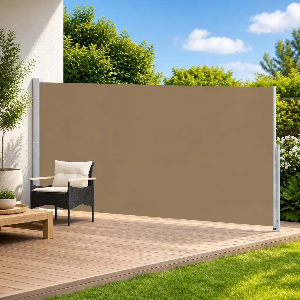 Retractable Side Awning Taupe 180 x 500 cm Outdoor Shade Privacy with Durable Polyester Fabric and Steel Frame