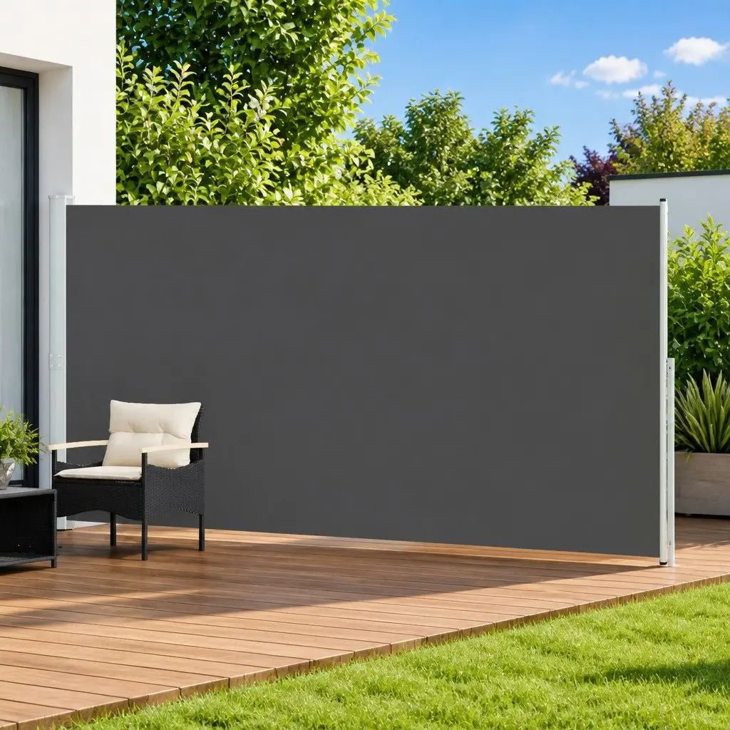 Retractable Side Awning Anthracite 180 x 500 cm Outdoor Garden Patio Shade Privacy Screen