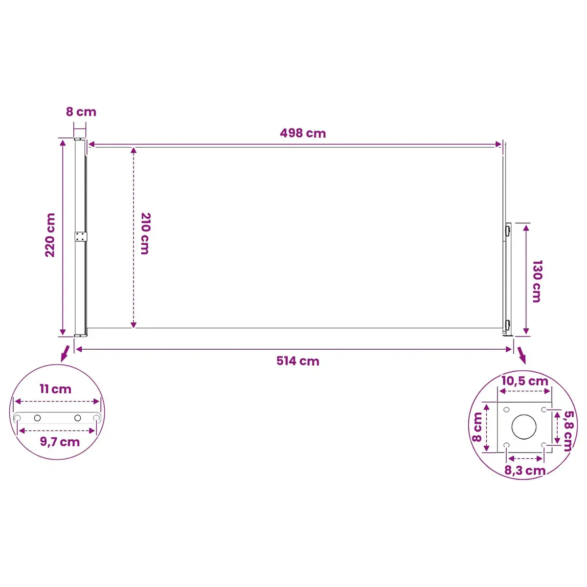 Retractable Side Awning Taupe 220 x 500 cm Flexible Shading Privacy Screen