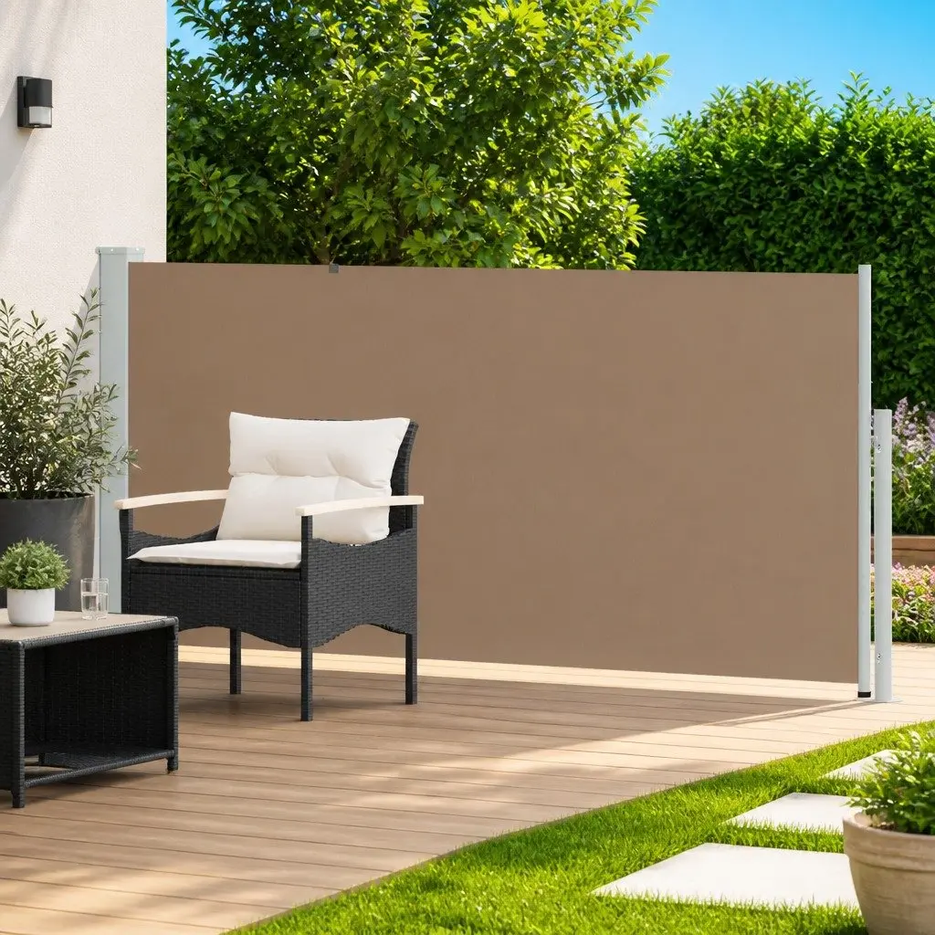 Retractable Side Awning Taupe 117 x 600 cm Outdoor Garden Patio Shade Privacy Screen