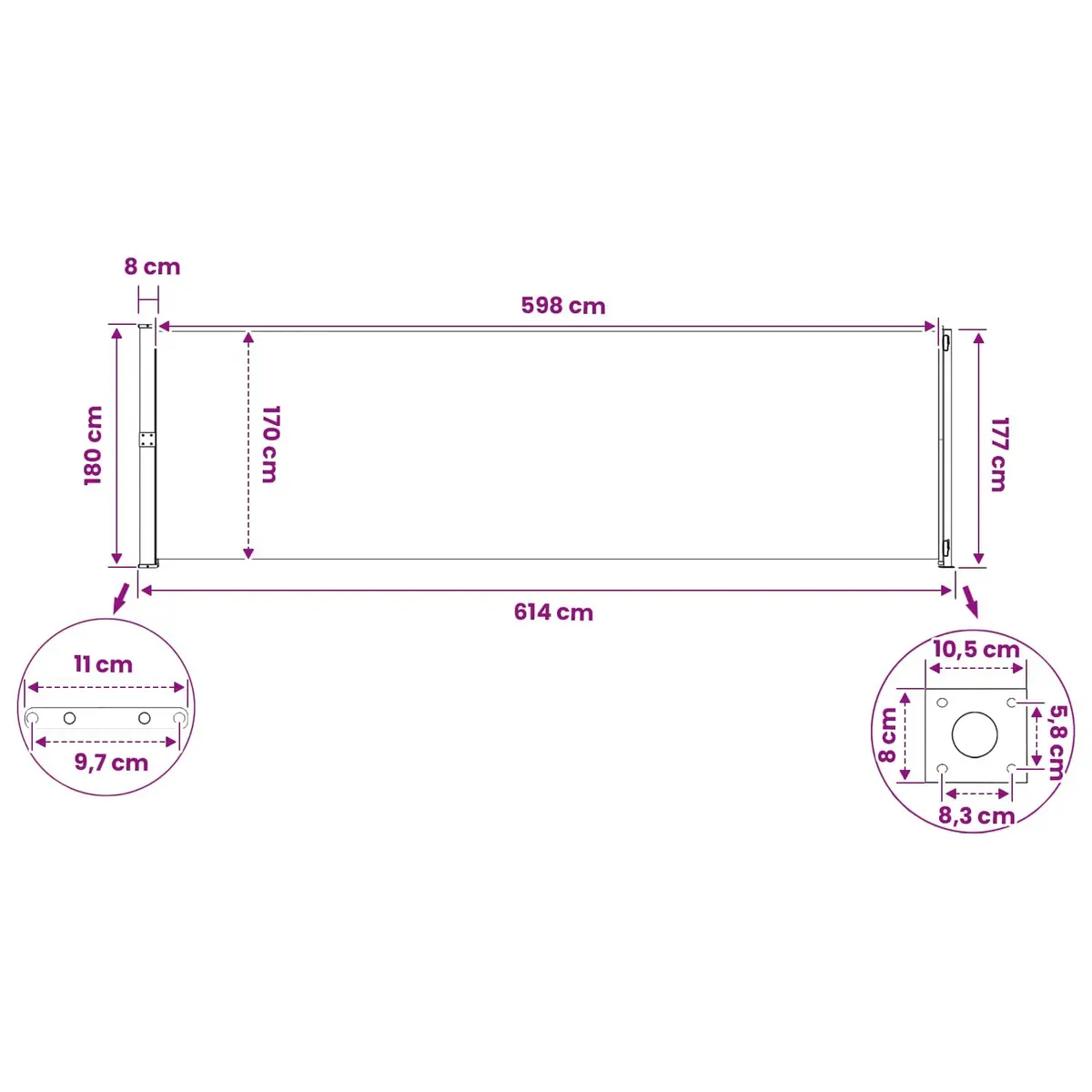 Retractable Side Awning Taupe 180 x 600 cm UV and Water Resistant Durable Polyester Fabric