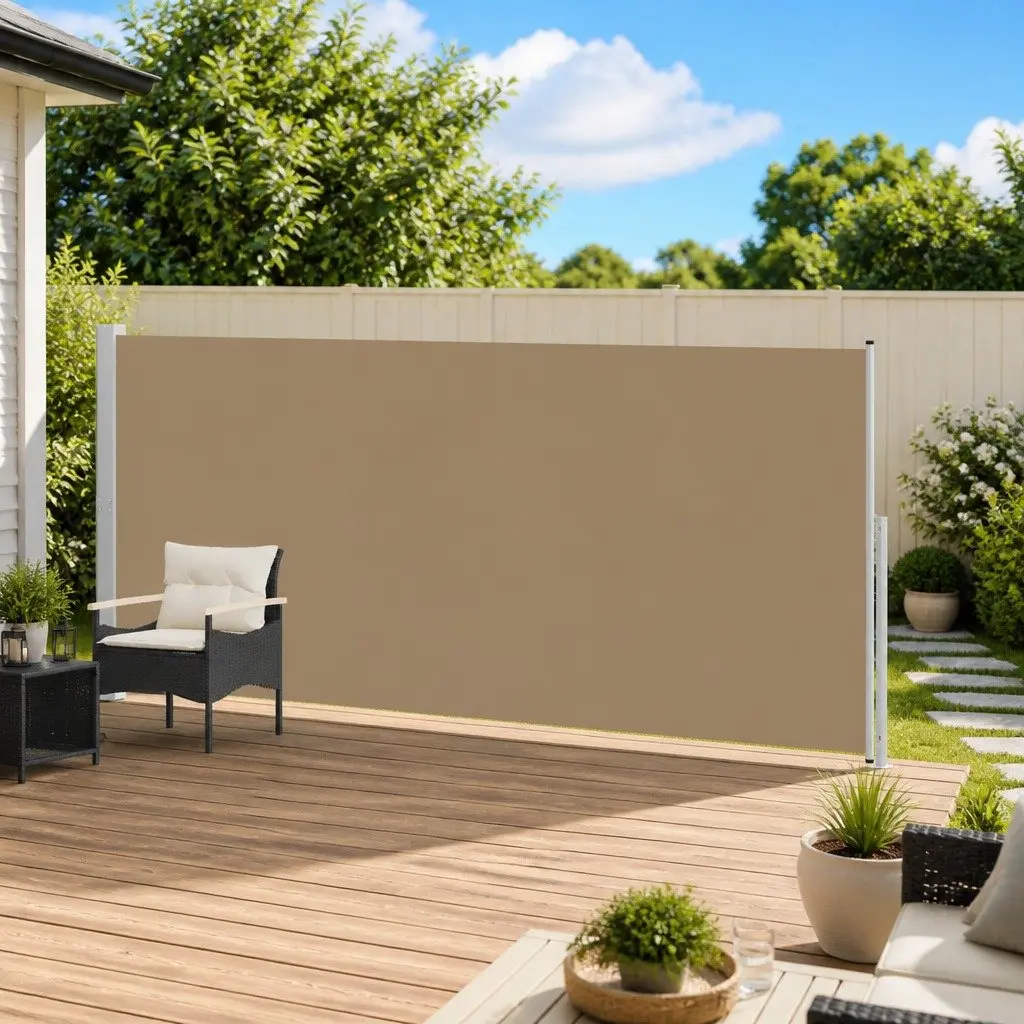 Retractable Side Awning Taupe 220 x 600 cm Durable Polyester Steel Frame Privacy Protection