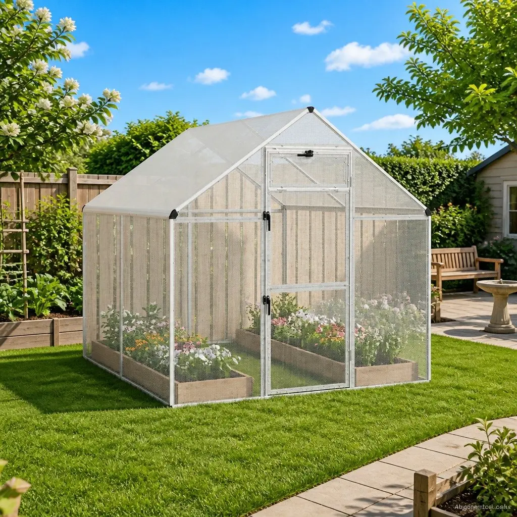 Outdoor Bird Cage Silver Welded Wire Mesh 181.5 x 221 x 173.5 cm Durable Aluminium Frame for Garden Use
