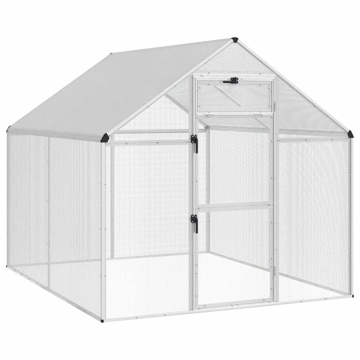 Outdoor Bird Cage Silver Welded Wire Mesh 181.5 x 221 x 173.5 cm Durable Aluminium Frame for Garden Use