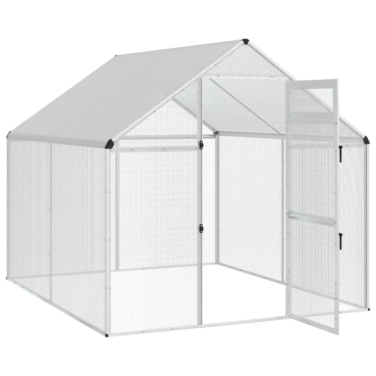 Outdoor Bird Cage Silver Welded Wire Mesh 181.5 x 221 x 173.5 cm Durable Aluminium Frame for Garden Use