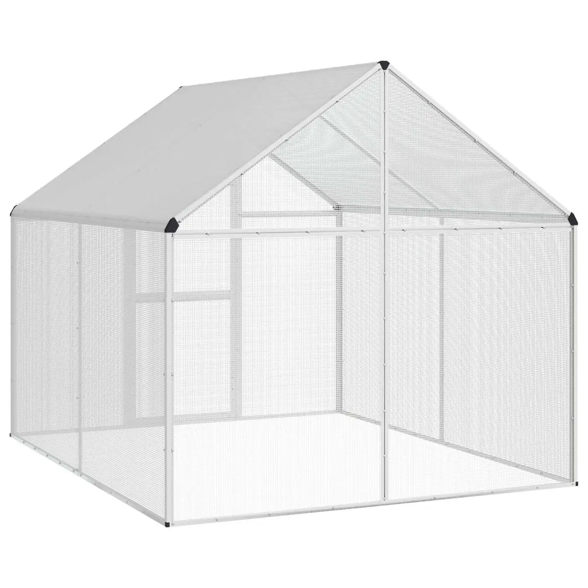 Outdoor Bird Cage Silver Welded Wire Mesh 181.5 x 221 x 173.5 cm Durable Aluminium Frame for Garden Use