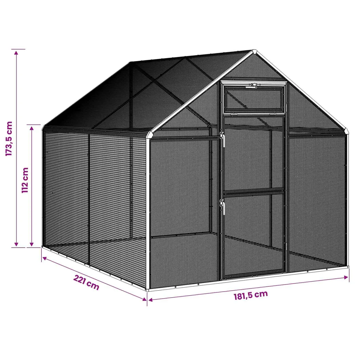 Outdoor Bird Cage Silver Welded Wire Mesh 181.5 x 221 x 173.5 cm Durable Aluminium Frame for Garden Use
