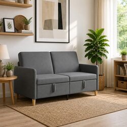 Dark Grey Storage Sofa 152cm Modern Lift-Up Seat Living Room Furniture