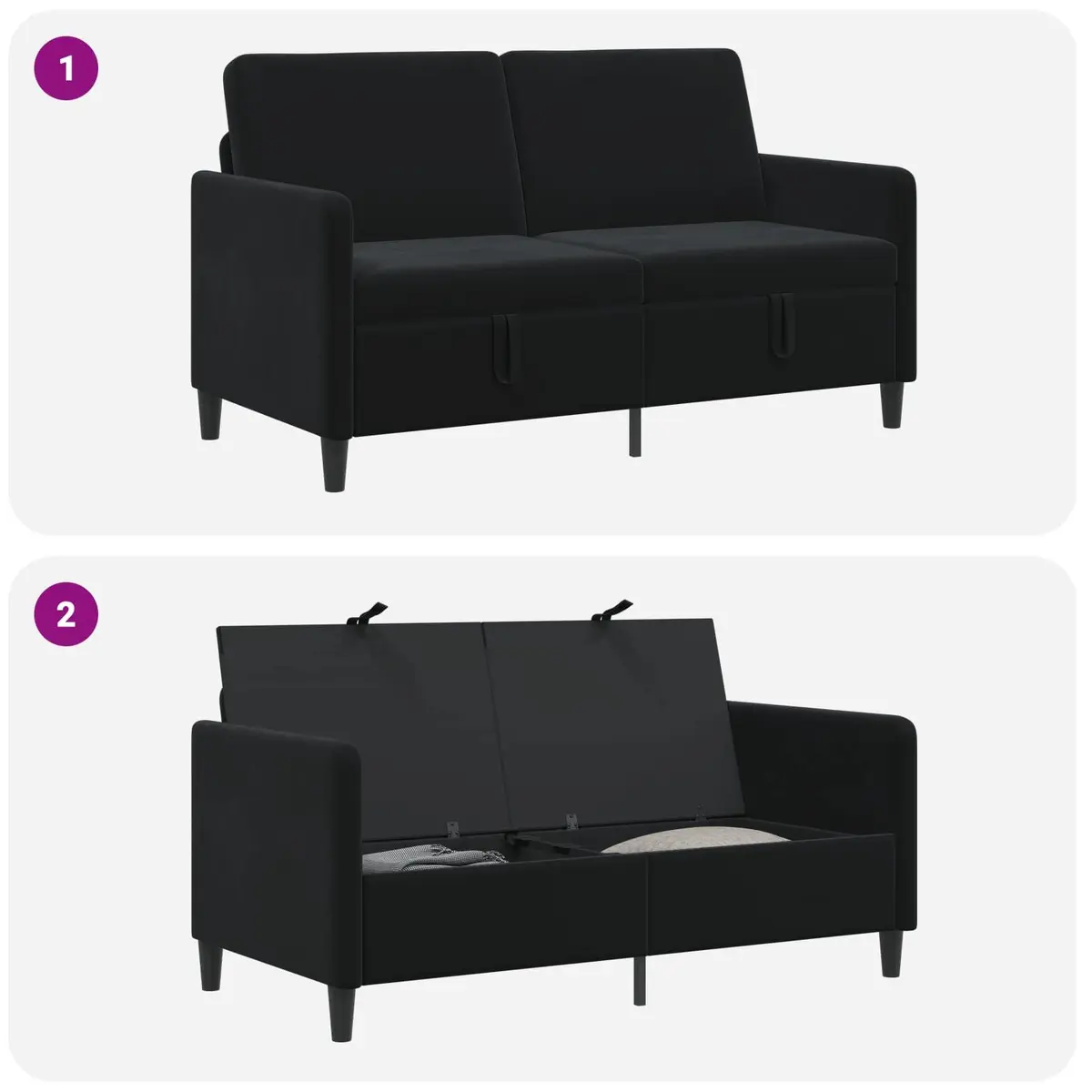 Sofa Black 152x78x87cm Lift-Up Storage Seat Polyester Furniture for Living Room