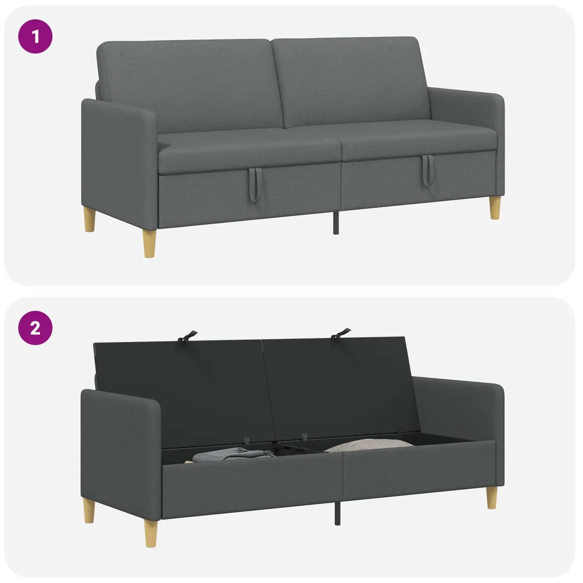 Storage Sofa Dark Grey Modern Lift-Up Seat Removable Covers