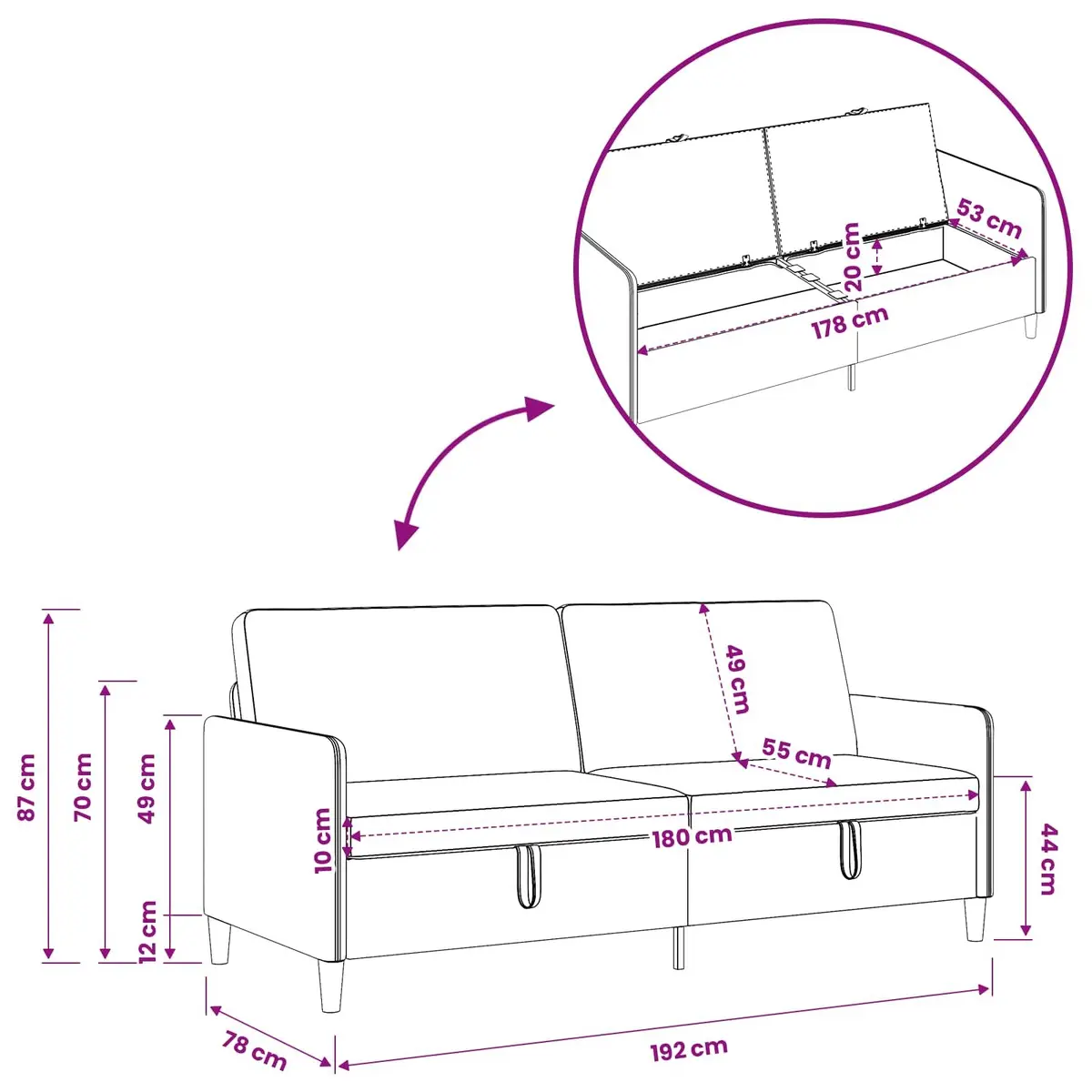 Storage Sofa Dark Grey Modern Lift-Up Seat Removable Covers