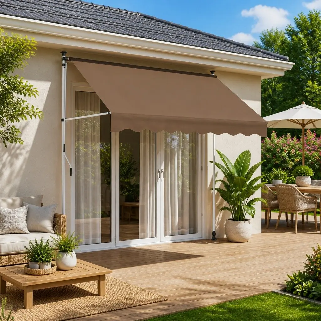 Retractable Awning Taupe 350 cm Manual Hand Crank Adjustable Shade for Outdoor Patio Garden