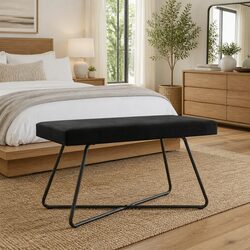 Modern Velvet Bench Black Indoor Seating Bedroom Living Room Hallway Dining