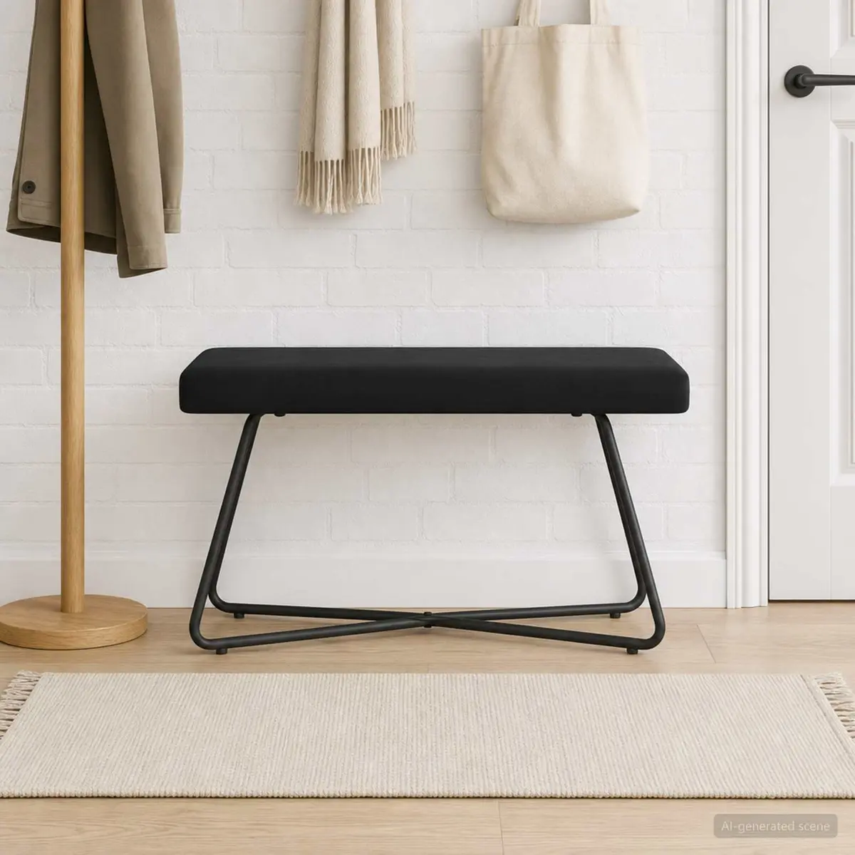 Modern Velvet Bench Black Indoor Seating Bedroom Living Room Hallway Dining