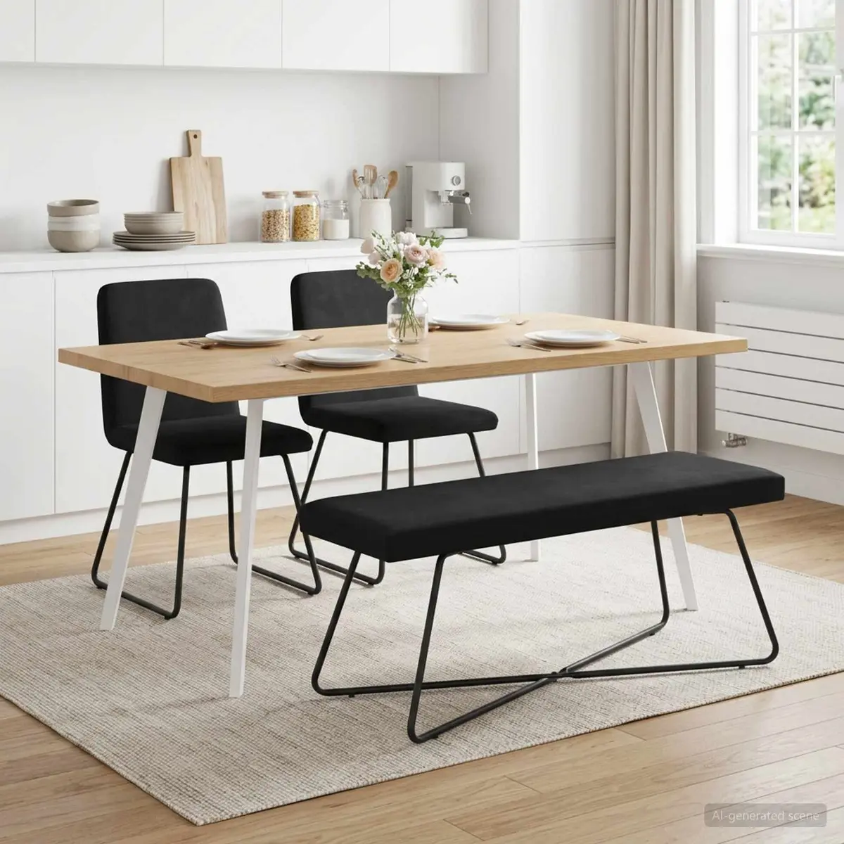 Modern Bench Black Velvet Upholstery Engineered Wood Frame Cross Leg Design