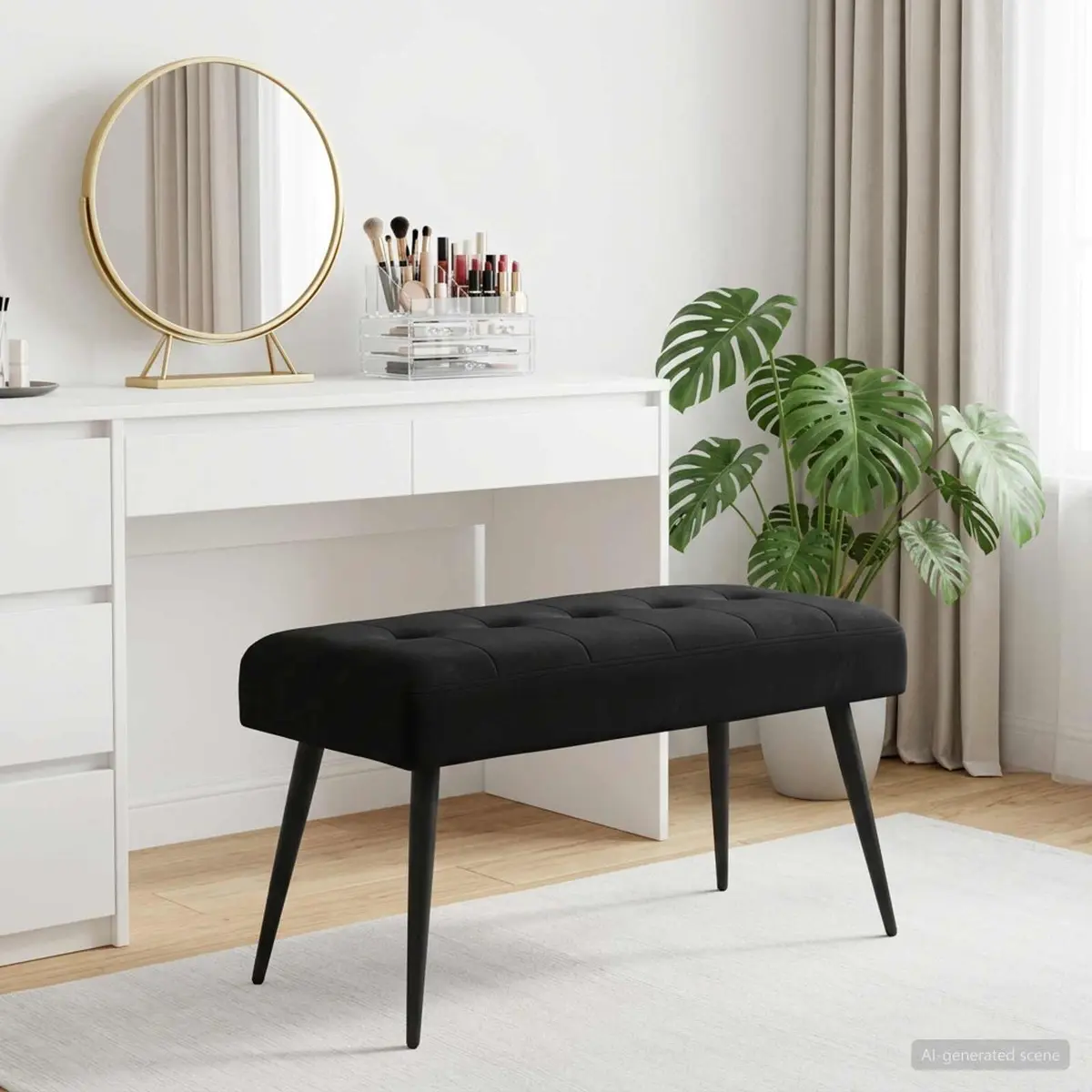 Button Tufted Bench Black Velvet 80 x 40 x 46 cm Modern Seating