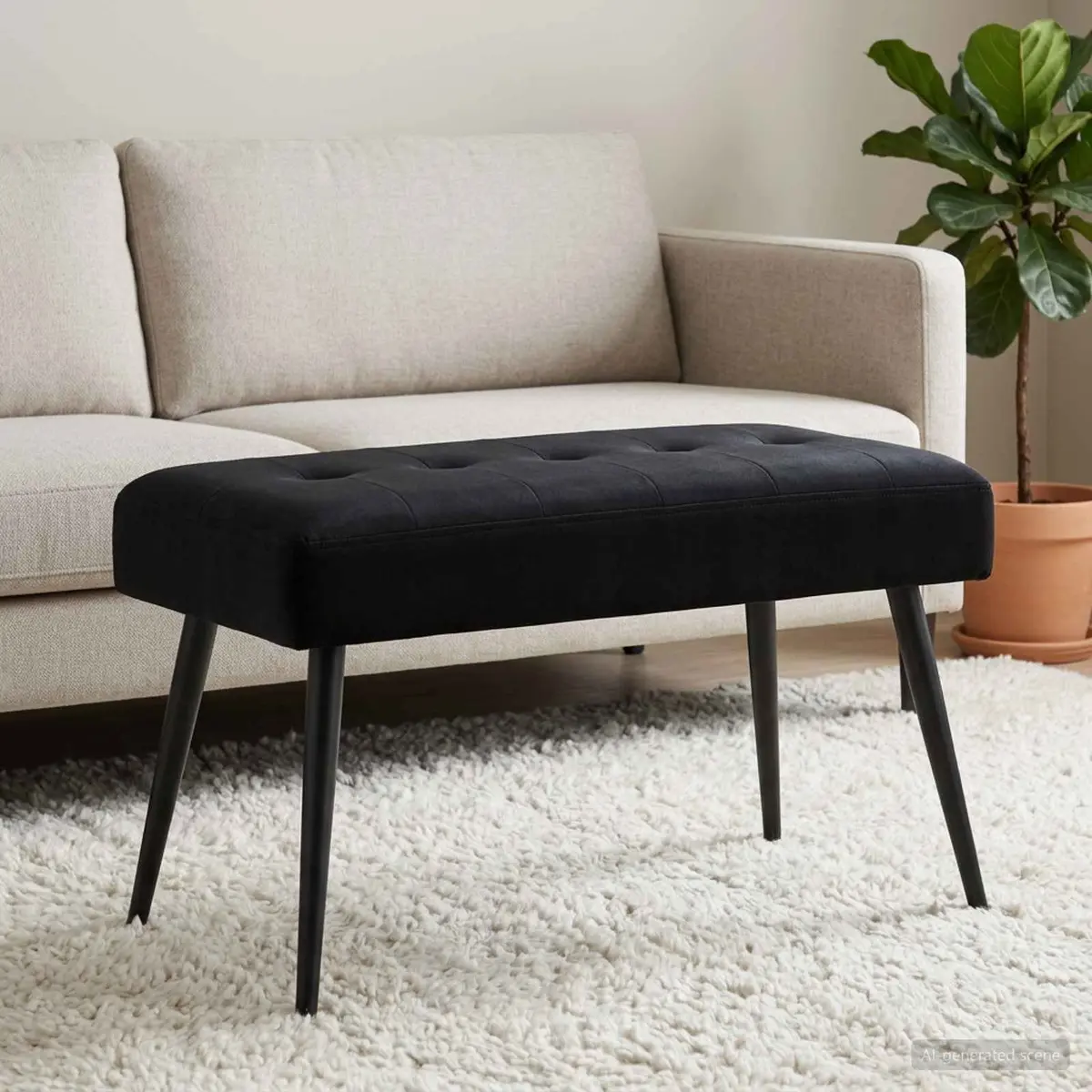 Button Tufted Bench Black Velvet 80 x 40 x 46 cm Modern Seating
