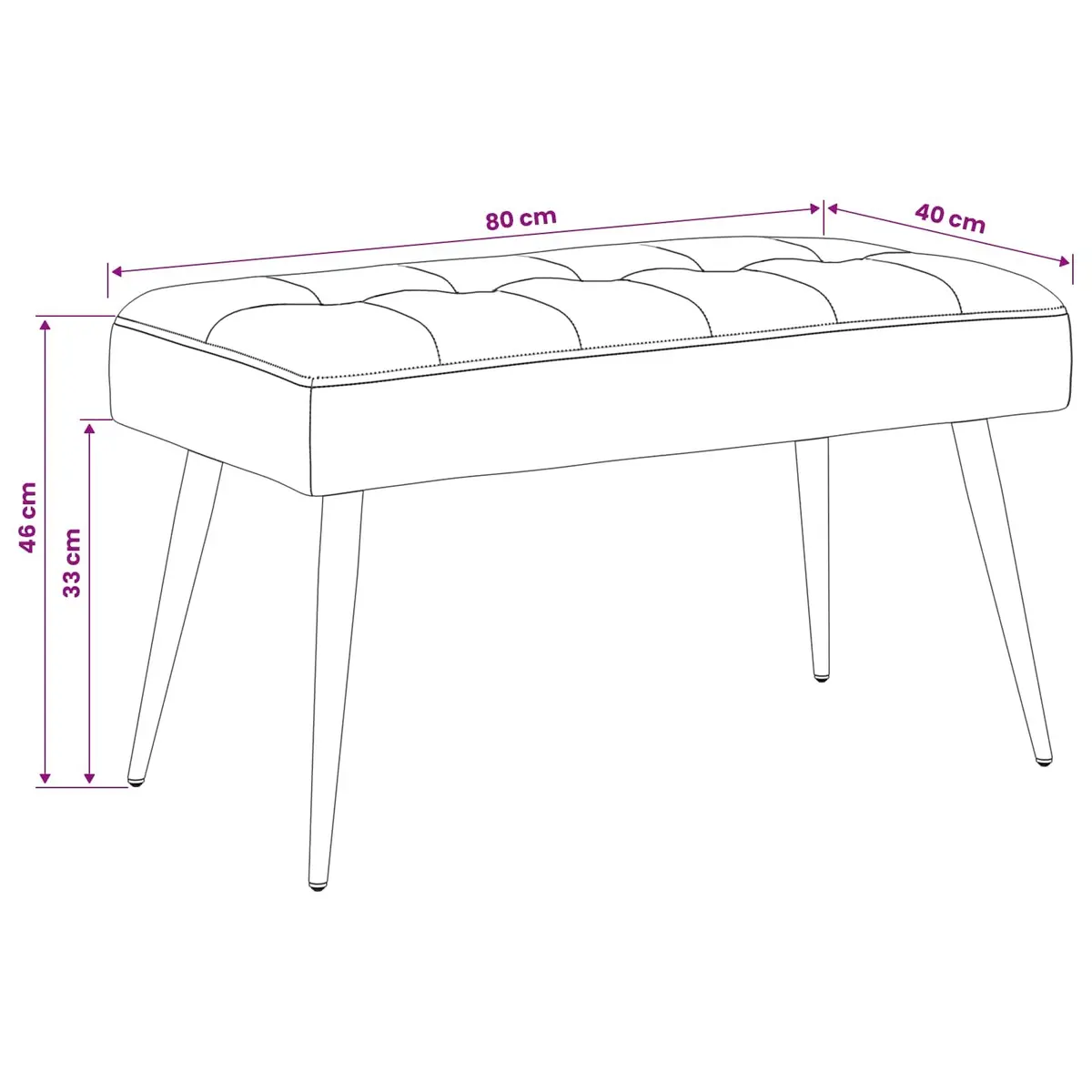 Button Tufted Bench Black Velvet 80 x 40 x 46 cm Modern Seating