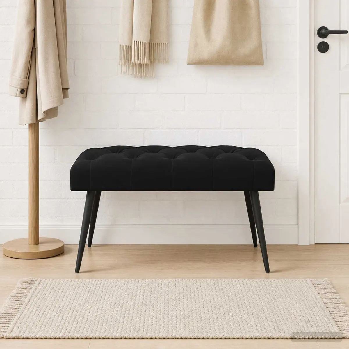 Bench Black Velvet Foam Cushion Button Tufted Engineered Wood Frame