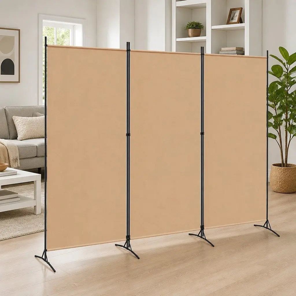 Beige Folding Room Divider 3-Panel 260 x 180 cm