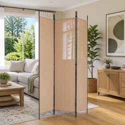 Room Divider 3-Panel Folding Screen Beige Indoor Privacy Partition 150x200cm