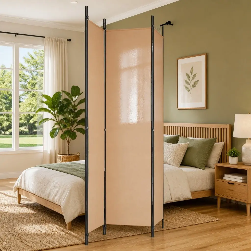 Beige 3-Panel Room Divider for Easy Privacy