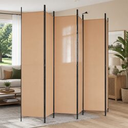 Room Divider 6-Panel Folding Screen Beige 300 x 220 cm Fabric Privacy Partition