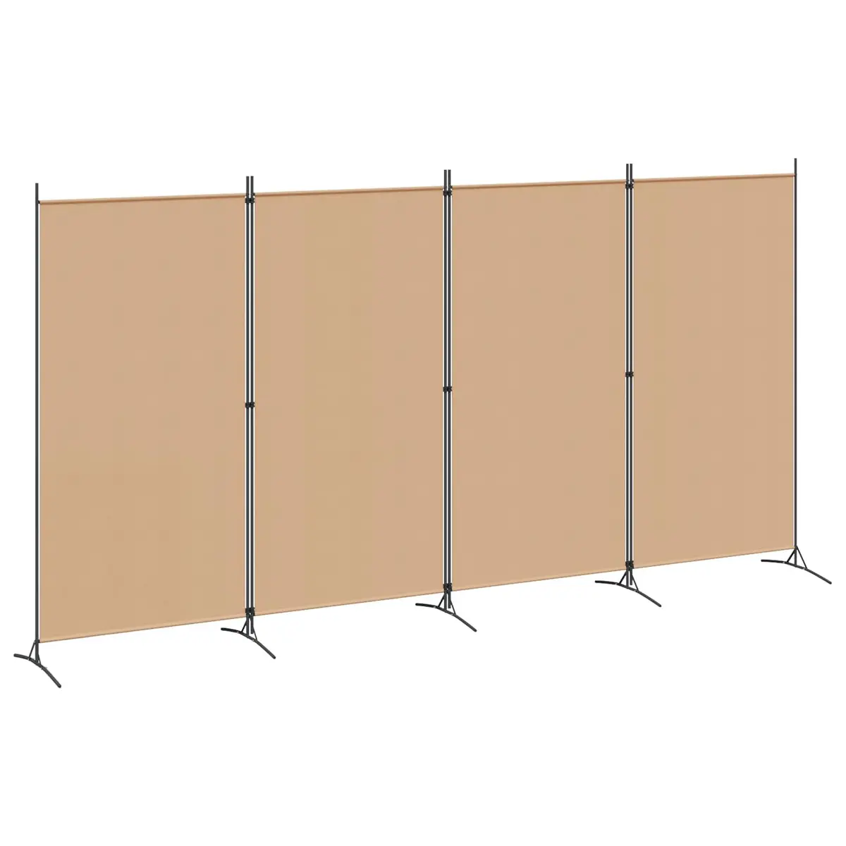 4 Panel Folding Privacy Screen Beige Fabric Room Divider Steel Frame 346x180cm