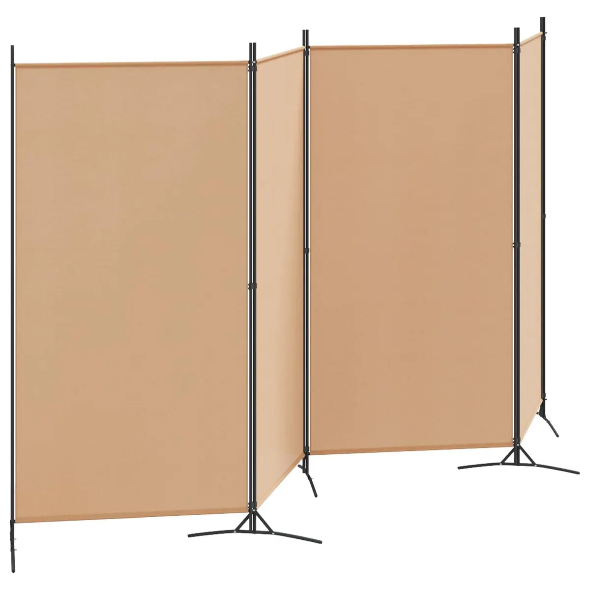 4 Panel Folding Privacy Screen Beige Fabric Room Divider Steel Frame 346x180cm