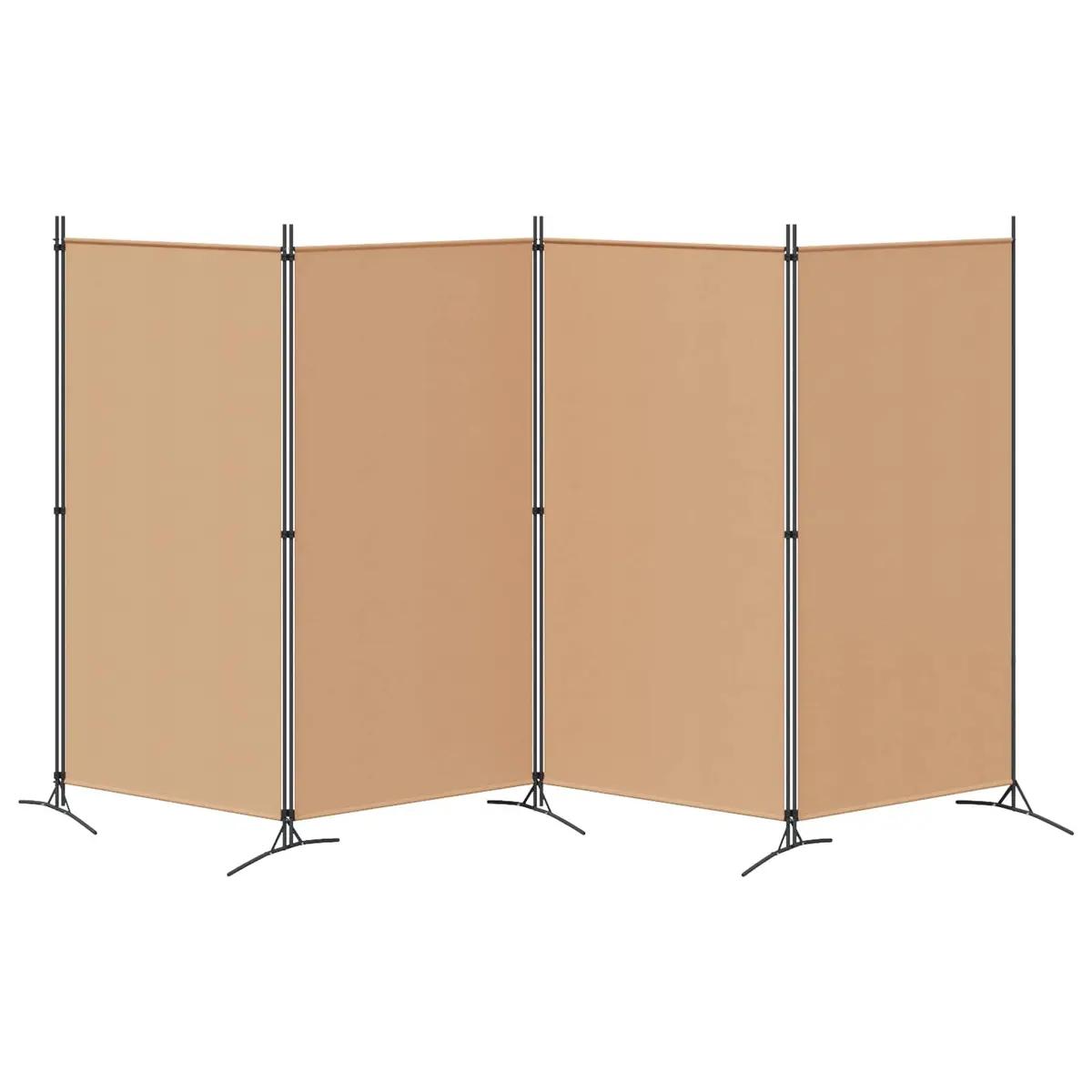 4 Panel Folding Privacy Screen Beige Fabric Room Divider Steel Frame 346x180cm