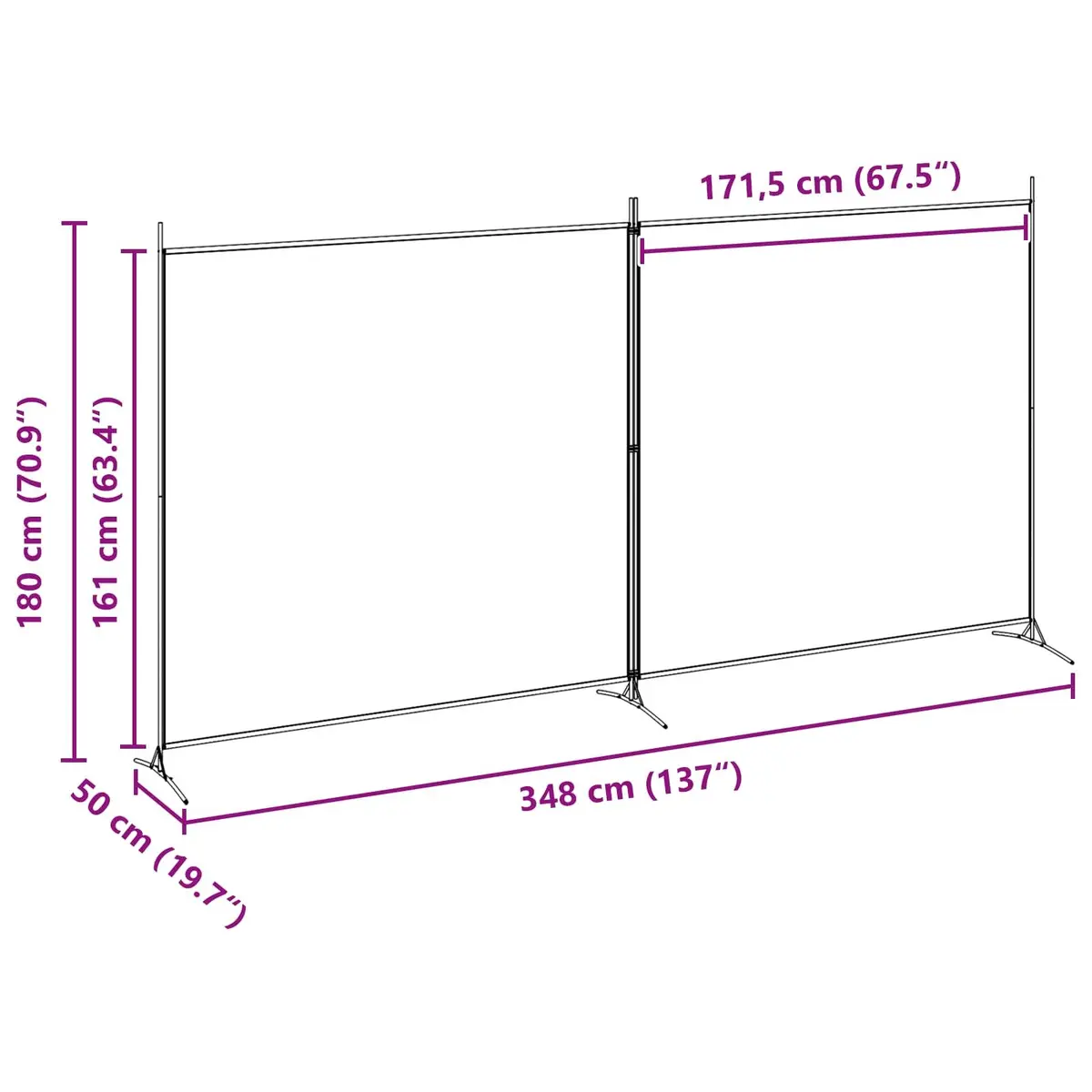 Room Divider Beige 348 x 180 cm 2-Panel Folding Privacy Screen