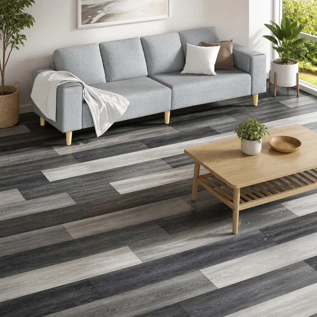 Self-Adhesive PVC Flooring Planks Black White 18 Piece DIY Indoor Floor