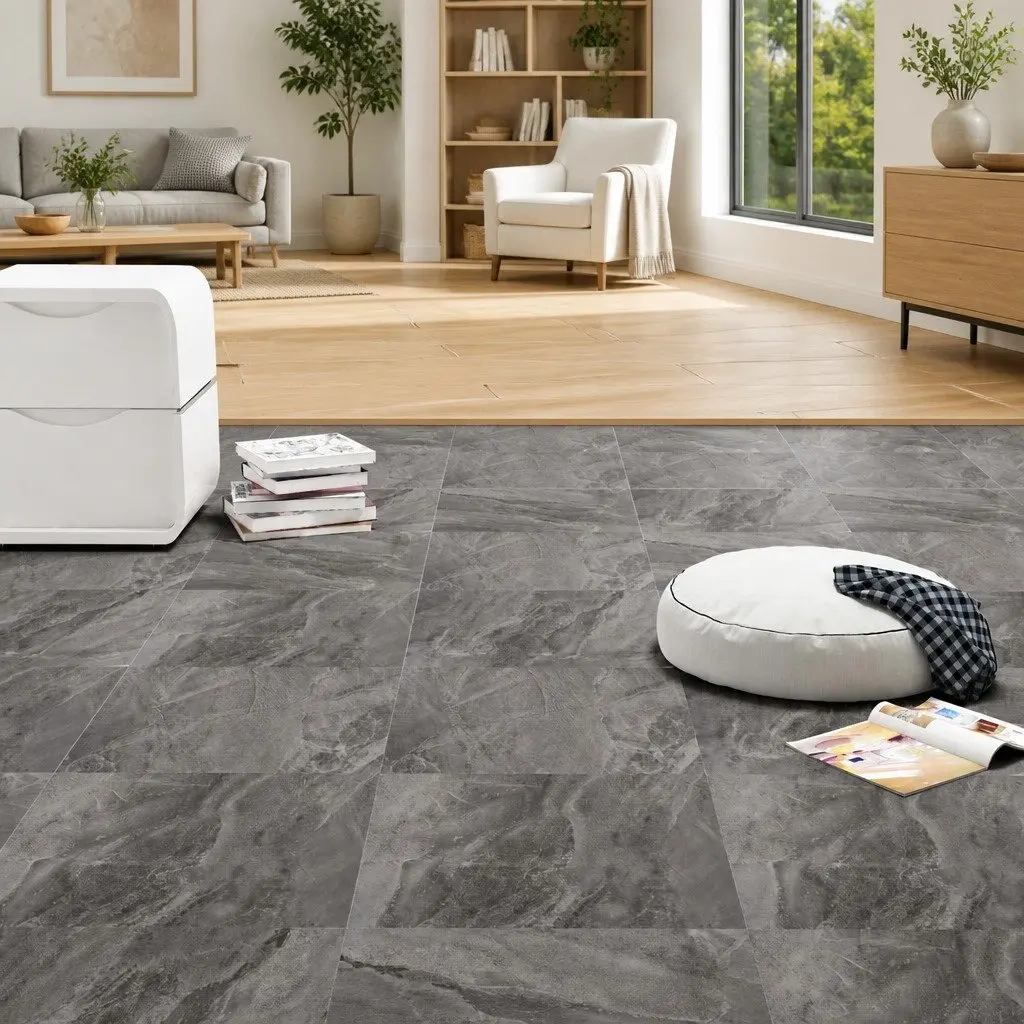 Self-Adhesive PVC Flooring Planks Black White Indoor Vinyl Floor Tiles 5.11 m²