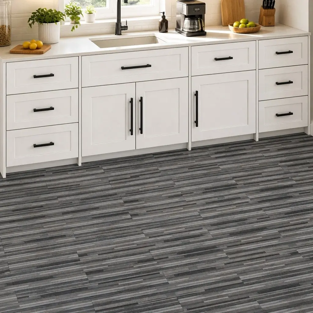 Self-Adhesive PVC Flooring Planks Grey Striped Indoor 36 Pieces