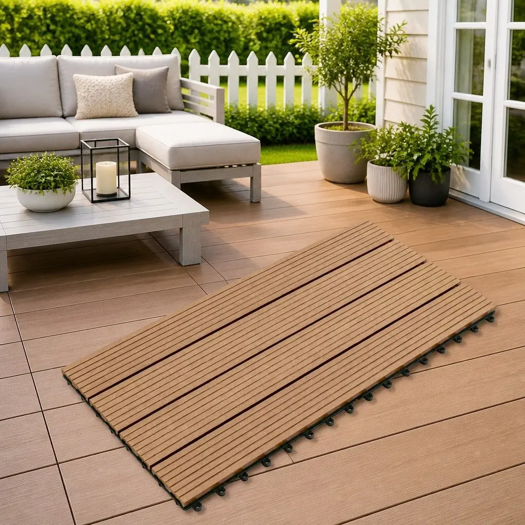 Decking Tile Brown 60 x 30 cm Modern Rectangular WPC Patio Flooring 6 Piece