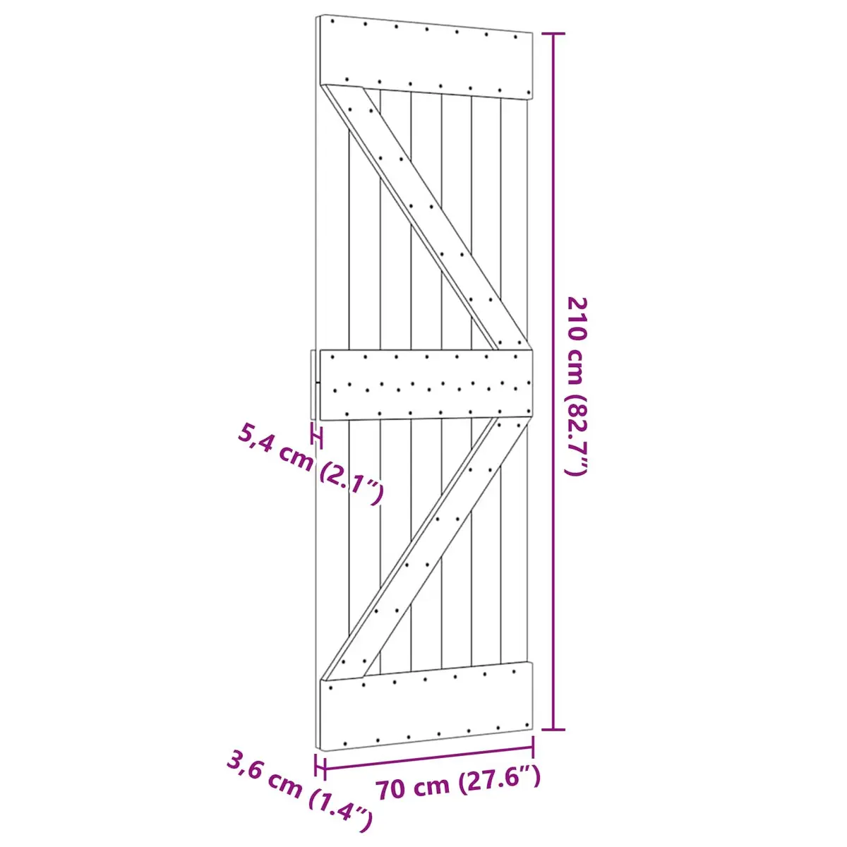 Solid Pine Wood Door 70 x 210 cm Interior Entrance Natural Minimalist Design