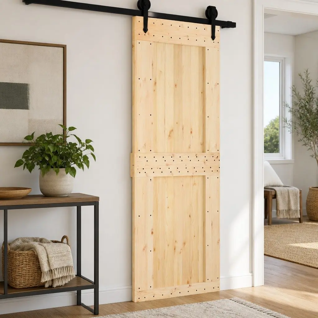 Solid Pine Wood Interior Door 85 x 210 cm Natural Brown Modern Minimalist Design