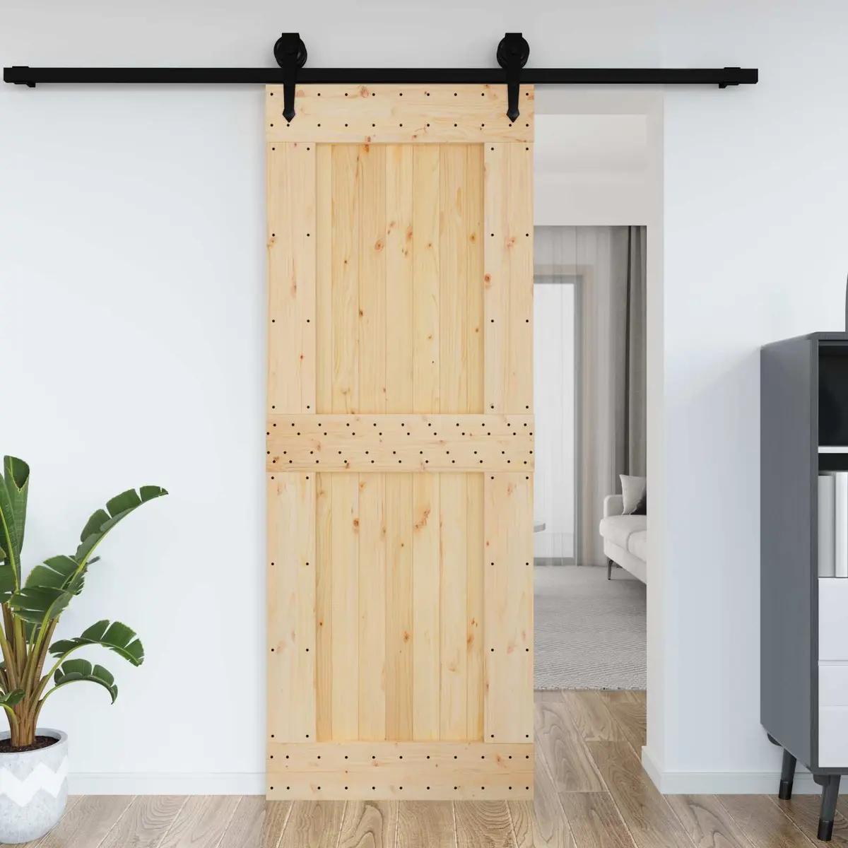 Solid Pine Wood Interior Door 85 x 210 cm Natural Brown Modern Minimalist Design